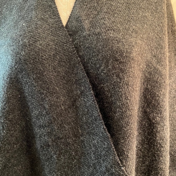 Elegant Fringe Open Front Reversible Black/Grey Shawl, Wrap With Fringe - Picture 9 of 16